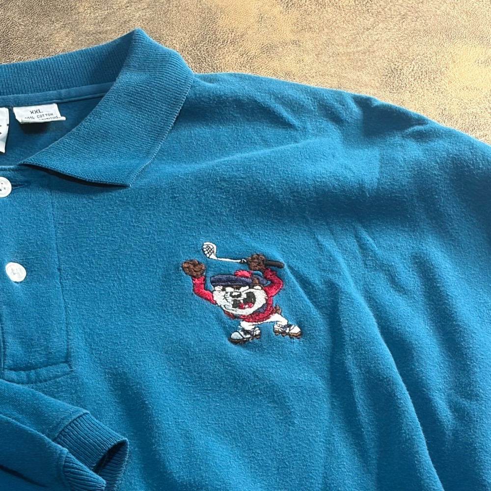 Looney Tunes Polo Shirt Mens XXL Teal 1995 Taz Golf Embroidered Vintage - Picture 3 of 10
